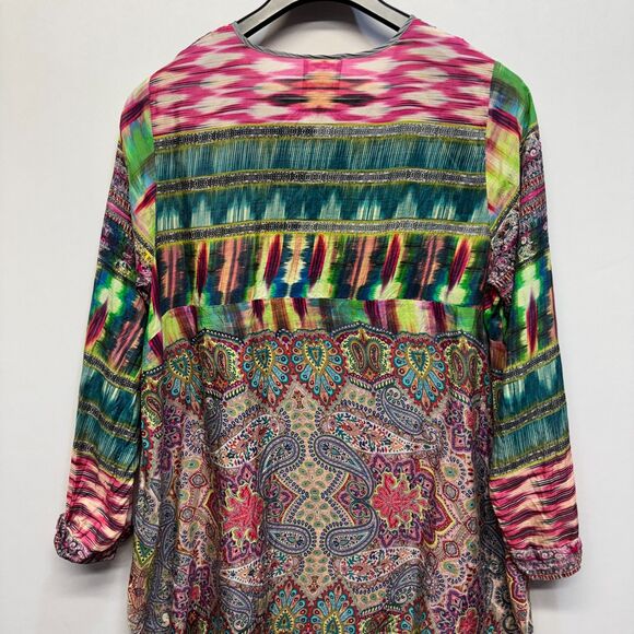 Johnny Was 3/4 Sleeve Blouse Top Shirt Size Large 100% Silk Floral Boho C095 -5 - Picture 11 of 15